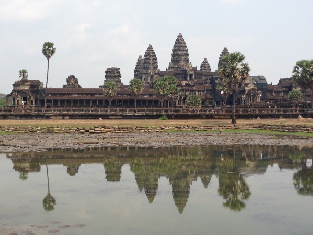 Many a farang now come to photograph this view of Angkor Wat, which Henri Mouhot sketched in the very travel journal that gives English one of the earliest attestations of "farang." 