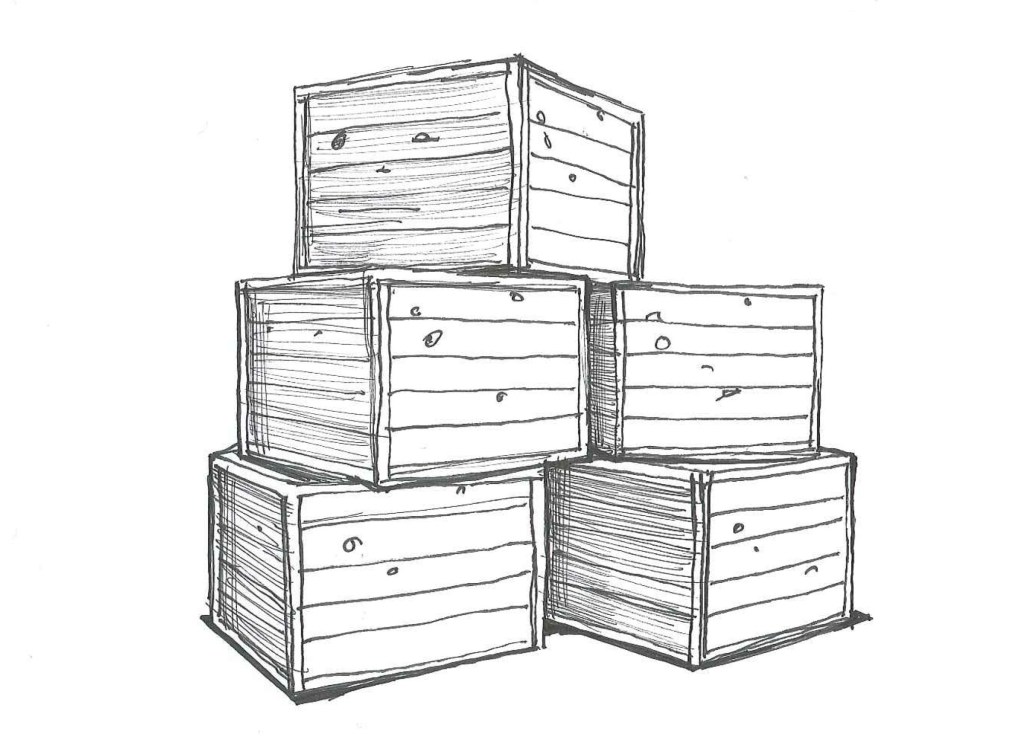 Humans should not have to be cargo. "Cargo crates." Ink on paper. Doodle by @andrescalo. 